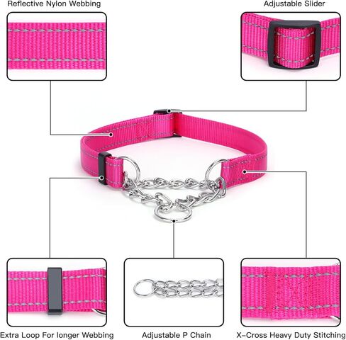 Serijoars Martingale Dog Collar, Trainer Approved Limited Slip Collar with Stainless Steel Chain, Modified Cinch Collar for Gentle & Effective Pet Training (Pink Set, S) in Saudi Arabia