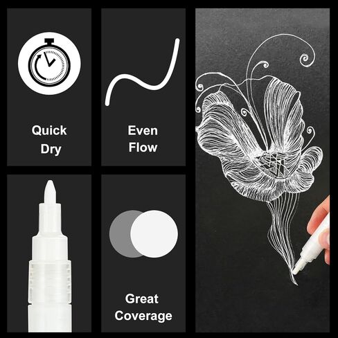 SFAIH Acrylic White Paint Pens - 8 Pack 2-3MM Medium Tip & 0.7MM Extra Fine White Paint Marker for Rock Painting, Wood, Metal, Fabric, Plastic, Canvas, Glass, Ceramic, Diy Crafts in Kuwait