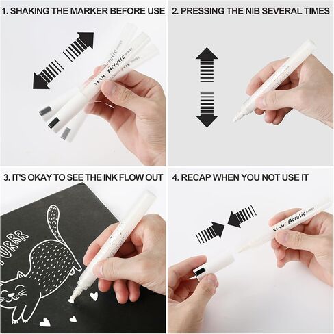 SFAIH Acrylic White Paint Pens - 8 Pack 2-3MM Medium Tip & 0.7MM Extra Fine White Paint Marker for Rock Painting, Wood, Metal, Fabric, Plastic, Canvas, Glass, Ceramic, Diy Crafts in Kuwait