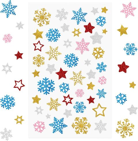 Glitter Christmas Stickers Stars Snowflake Glitter Sticker for Crafts Xmas Holiday Envelopes Card Decoration 225Pcs in Saudi Arabia