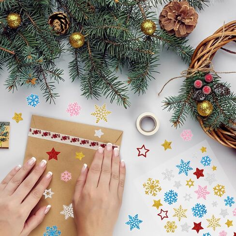 Glitter Christmas Stickers Stars Snowflake Glitter Sticker for Crafts Xmas Holiday Envelopes Card Decoration 225Pcs in Saudi Arabia
