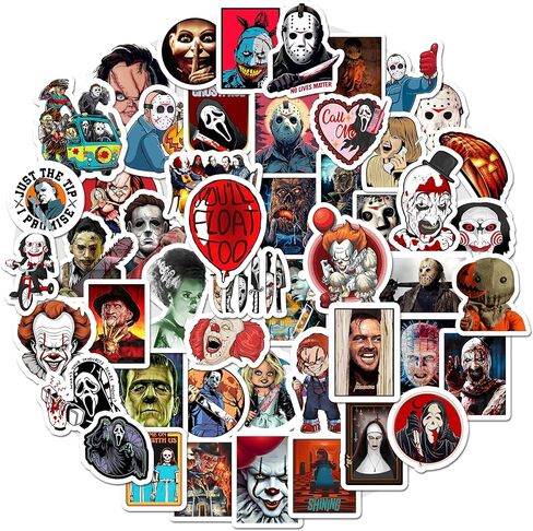 50 قطعة من ملصقات الرعب، ملصقات ديكورات الرعب، ملصقات أفلام الرعب، ديكور الرعب، ملصقات مقاومة للماء من الفينيل المخيف لزجاجات المياه، ملصقات الهالوين in Kuwait
