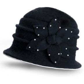 Dahlia Women's Winter Hat - Wool Vintage Cloche/Bucket Hat, Daisy Flower