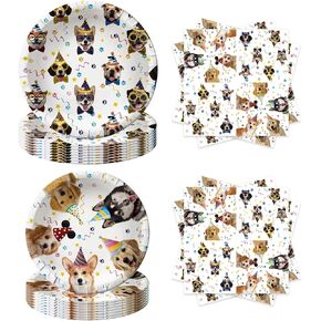 Dog Party Plates And Napkins 40Pcs Dog Birthday Party Paper Plates Tableware Set Kid Dog Paws Party Decorations Disposable Cutlery Set For 10 Guests