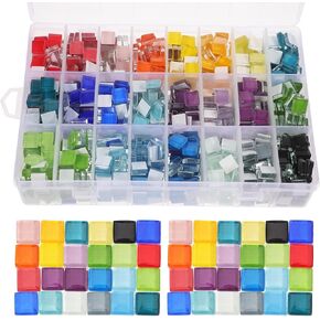 Tofficu 1 Box Glass Mosaic Tiles for Crafts Bulk, Mosaic Glass Pieces for Art Crafts, Mosaic Tile, Mosaic Tiles Stained Glass for Coasters Flowerpots Decoration - 24 Colors(About 1100 Pieces)