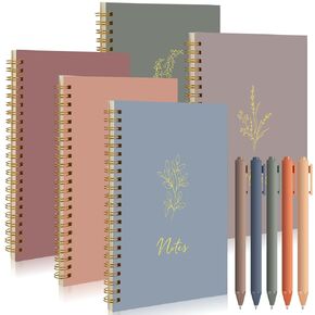 Gueevin 5 Pcs Spiral Notebook with 5 Pcs Ballpoint Pens A5 Cute Notebook College Ruled Notebook 160 Pages/ 80 Aesthetic Notebook for Work Students School Office Supplies(Morandi Color,Note)