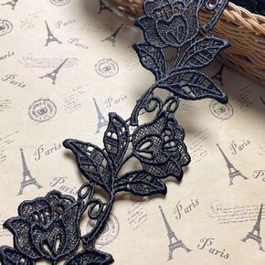8.5CM Width Europe Floral Motifs Boho Pattern Inelastic Embroidery Lace Trim,Curtain Tablecloth Slipcover Bridal DIY Clothing/Accessories.(2 Yards in one Package) (Black)