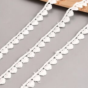 White Heart Lace Trim, White Lace White Embroidery Lace Ribbon Trim for Sewing, Metallic Crafts Fabric Trim, 15 Yards