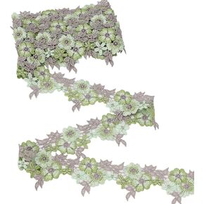 IDONGCAI Floral Lace Trim Vintage Flowers Embroidered Edge Lace Trim Ribbon for Sewing 3 Yards Green