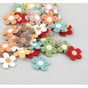 50pcs Mini Daisy Flowers Embroidered Sew On Applique Floral Lace Patch Milk Fiber Sewing Trims Clothes Wedding Dress Craft DIY (Colorfull C)