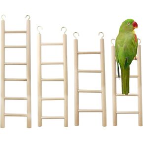 GXXMEI 4PCS Bird Toys Wooden Ladder, 4 Sizes Parakeet Toys Wood Ladder, Natural Wooden Step Ladder Bird Ladder, Bird Climbing Toys Bird Toys for Parakeets, Parrots, Cockatoo and Lovebirds