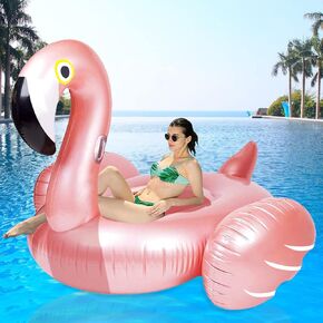 Giant Inflatable Flamingo Ride On Pool Float,Blow Up Pool Floatie with Fast Valves Swimming Floating Raft, Lounge, Summer Party Decorations Toys for Kids Adults