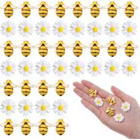 Molain 50Pcs Tiny Bee Daisy Flower Decoration, Resin Cartoon Jewelry Accessories DIY Wreath Cake Deco Flowers Bee for Crafts Scrapbooking Phone Case Hair Accessories Fairy Garden Decor