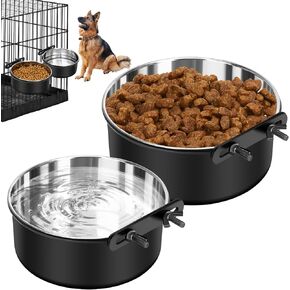 Dog Crate Water Bowl No Spill, 2 Pack Dog Crate Bowls Hanging, Kennel Water Food Bowls Mountable, Pet Cage Accessories Feeder Dish, Stainless Steel Coop Cup for Cat Puppy Bunny Guinea Pig Ferret Bird