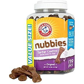 Arm & Hammer For Pets Nubbies Dental Treats for Dogs | Dental Chews Fight Bad Breath, Plaque & Tartar without Brushing | Baking Soda Enhanced Chicken Flavor Dog Treats, 20 Pcs (Packaging may vary)