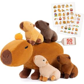 OUOZZZ Capybara Stuffed Animals with Babies Inside 14.5" Capybara Plush Toys with 4 Babies Capybara with Tangerine in Hot Spring - Gift Present Toys for Girls Boys Kids Toddler