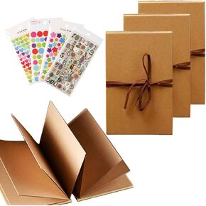 4 Pcs Accordion Scrapbook Albums, 8.2 X 5.9'' DIY Handmade Memory Books, Kraft Paper Collection Books - with Cute Stickers for Anniversary, Graduation
