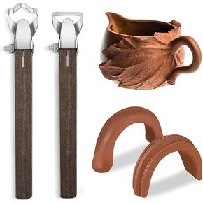 2 Pcs Pottery Carving Tools, Pottery Tea Cup Handle Shape Tool Clay Extruder Tool with Wooden Handle DIY Handmade Clay Sculpture Craft Cup Maker Tools for Ceramic Teacup Handle Making