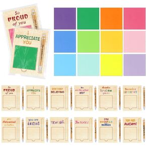 48 Pcs Employee Appreciation Gifts Bulk Inspirational Wooden Sticky Note Holder Ballpoint Pens Sticky Note Pads OPP Bags Christmas Thank You Gifts for Teacher Student Nurse Classroom Office Staff
