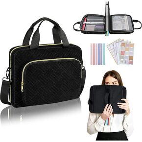 MoKo Bible Cover, Large Bible Cover Case for Women, Multi-Pockets Bible Carrying Church Bag Bible Book Cover with Pen Slots, Handle & Shoulder Strap, Black