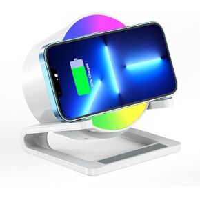 15 W Wireless Charger with Bluetooth Speaker and Night Light Induction Wireless Chargers with 5 RGB Light Modes Touch Dimmable Bedside Lamp Gifts for Women and Men