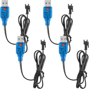 4 حزمة كابل شاحن USB 3.7 فولت مع موصل قابس Sm-2p كابل بطارية ليبو شاحن 3.7 فولت لشاحنات Rc والقوارب والسيارات