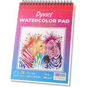Dyvicl Watercolor Paper Pad 9"x12", 140 lb/300 GSM, 25 Sheets, Cold Press, Spiral Watercolor Sketchbook for Painting, Drawing, Mixed Media, Art Paper for Kids Adults Students Beginners
