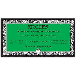 Arches Aquarelle Watercolor Block, Cold Pressed, 140lb/300gsm, 20 Sheet, 5.9x11.8 inch, Arches Watercolor Paper 100% Cotton