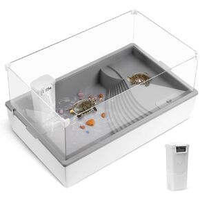 Clioran Turtle Tank Habitat Kit, Aquatic Tortoise Enclosure Starter Aquarium with Multi-Function Area, Hideout, UV Basking Platform Light, Water Filter, Fish Net,Drainage,Plant for Turtle Reptile Crab