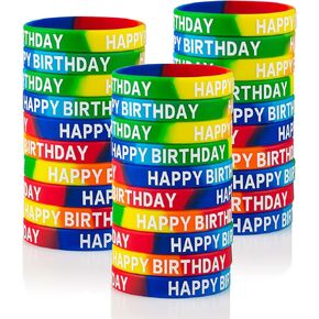 Happy Birthday Rubber Bracelets Colored Silicone Stretch Wristbands for Birthday Party Supplies Favors 30 Pack rubber bracelets for kids&teens Party Favor Sets