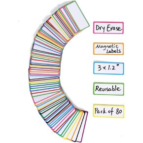 Dry Erase Magnetic Labels: 80PCS, 3x1.2", Magnetic Name Tags Plates for School Classroom & Office, Reusable Name Magnets for Whiteboards, Lockers, Iron Shelf & Fridge