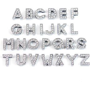 AUEAR, Crystal Rhinestone Slide Charms Alloy Alphabet A-Z Alphabet Letters for DIY Wristbands Bracelets Jewelry Making (Silver, 26 Pack, 10mm, Full Rhinestone)