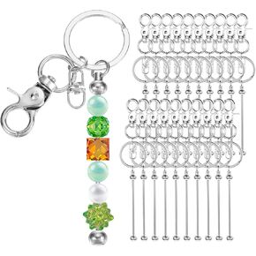 PATIKIL Beadable Keychain Bars, 20 Pcs Metal Beaded Keychain Blanks Bulk Making Supplies Kit with Swivel Snap Hook for Pendant