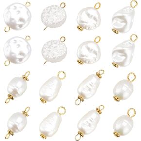 PandaHall 80Pcs Pearl Pendant Connectors, 8 Style Irregular Pearl Bead Links White ABS Plastic Pearl Bead Pendants Pearl Acrylic Links with Golden Pins for Earring Bracelet DIY Jewelry Making