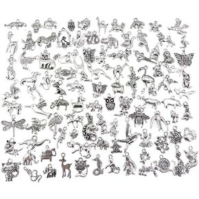 ALIMITOPIA Zoo Animals Charms,Alloy Multistyle Creatures Insects Birds Charm Pendant for DIY Jewelry Making Accessaries(100pcs,Antique Silver Tone)