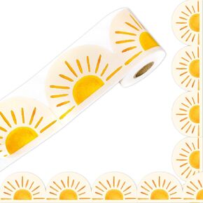 65.6Ft Boho Sun Bulletin Board Border Cute Sun Scalloped Die Cut Border Trim Roll for Home Classroom Summer Party Wall Decoration
