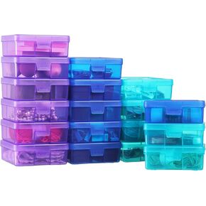 18 Pack Small Colored Plastic Hobby Art Craft Organizer, Mini Plastic Storage Containers with Latching Lid, for Pencil Box, Lego, Crayon (Colorful)