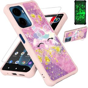 jioeuinly Nokia C100 N152dl Case Compatible with Nokia C100 N152dl Phone Case Cover [with Tempered Glass Screen Protector][Hard PC + Soft Silicone][Gold Glitter+Luminous] JSF-DJS