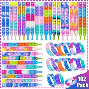 102pcs Pop Bracelet Party Favors Fidget Bracelet It Birthday Party Favors for Kids Goodie Bags Stuffers Classroom Prizes Brand: MEZHOBBY