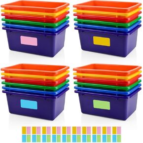 CONLI 24 Pcs Plastic Cubby Bins with Adhesive Labels for Classroom Organization, Toy Storage Bins Book Bins Cubby Storage Organizer Bins 6 Colors Storage Containers for Office Home