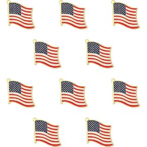 American Flag Pin 10 PACK -The Stars and Stripes US Flag Lapel Pin - Solid Metal Flag Lapel Pin- Exquisite Gold Toned US Flag Pin(10 Pack Waved)