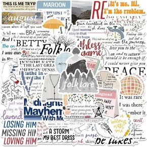 52Pcs Song Music Lyrics Stickers for Singer Music Album Fans Concerts Laptop Notebook Phone Case Water Bottle Notebook Photo Album Party Letter Envelope, 50 Patterns