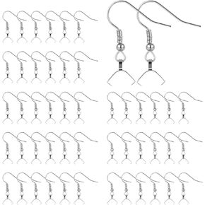 50 Pcs Earring Hooks Stainless Steel Earring Making Kit Steel Color Ear Wires Fish Hooks DIY Jewelry Findings Parts Supplies for Adults Women Men Jewelry Making Fixing Accessories