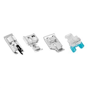4-Piece Sewing Machine Presser Foot Set - Including 1/4" Quilting Piecing, Overlock, Button and Wide Zipper Presser Foot for Low Shank Snap-On Singer, Brother, Janome, Juki, New Home and More