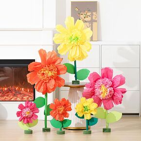 Dunzoom 49 Pcs 24'' Large Tissue Paper Flowers Set, Include Giant Paper Flowers Construction Papers and Floral Foams, Handcrafted 3D Paper Crafts for Mexican Party Wedding Backdrop Archway Decoration