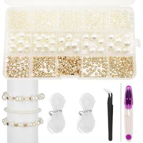 JIYIN 750Pcs Beads for Bracelets Making Kit, Pearl Beads and Gold Spacer Beads for Bracelets Jewelry Making for Adults Charms for Bracelets String DIY Jewelry Making Supplies in Saudi Arabia