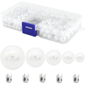 1670pcs White Pearl Beads with Rivet Studs, Pearl Setting Machine Accessories 5 Size no Holes Pearl Beads for DIY Crafts and Decoration