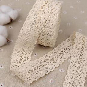 Crochet Lace Ribbon Vantage Lace Trim Cotton Craft Lace Ribbon for Sewing, Gift Package Wrapping, Bridal Wedding Decoration, Scrapbooking Supplies (Beige)