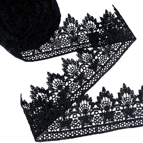 IDONGCAI Black Embroidery Lace Trim Floral Venice Lace Trim Antique Lace Trim for Jewelry Lace Necklace Design for Craft,Wedding Applique,Dress 2 inch x 7 Yards
