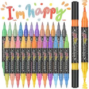 48 Colors Duo Glitter Brush Markers, 24 Pack Stocking Stuffers for Teen, Metallic Sparkle Markers for Doodle Writing, Glitter Art Crafts Gifts Trendy Stuff Christmas Stocking Stuffers